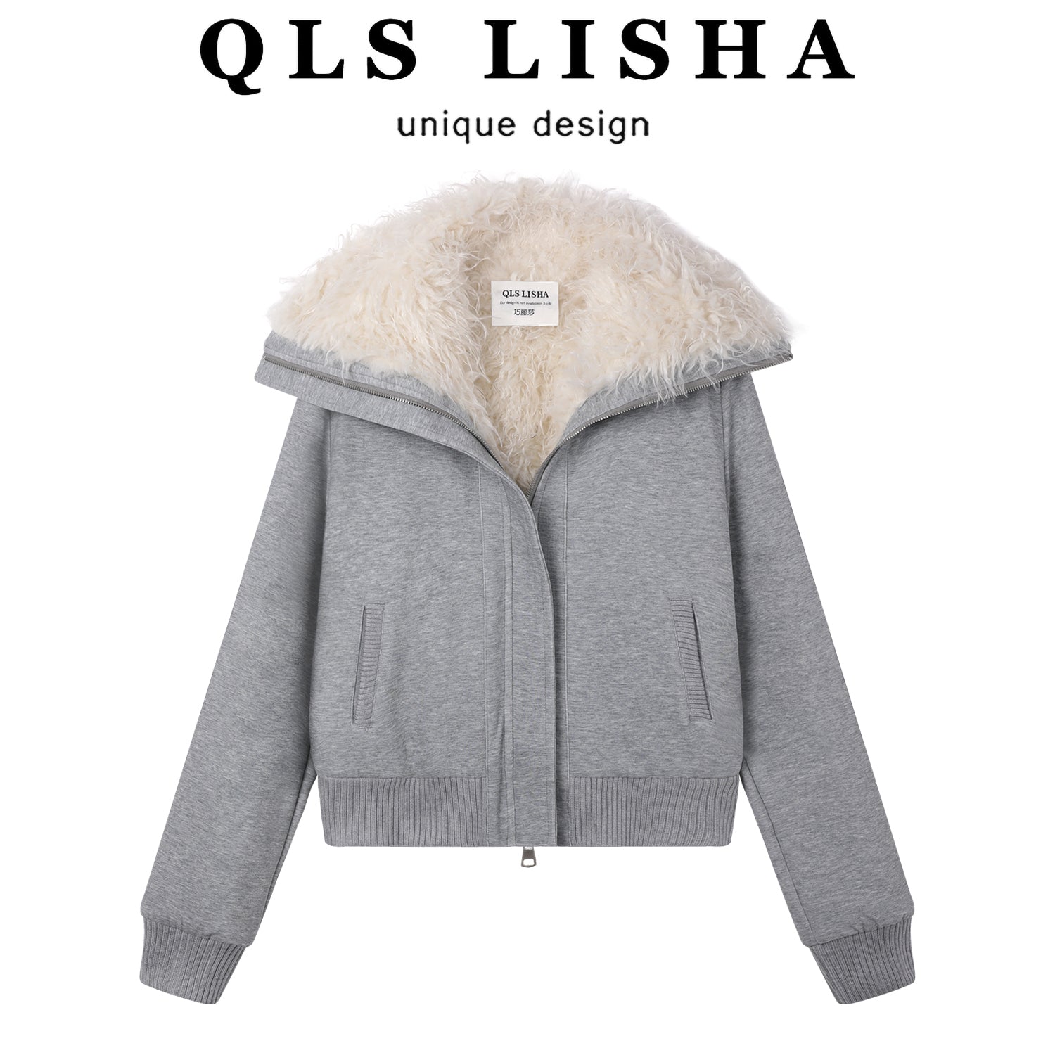 Cholisa Qadınlar üçün Yun Astarlı Qalın Sviter, Payız/Qış 2025 Yeni Populyar Boz Tənbəl Stil Quzu Yunlu Palto