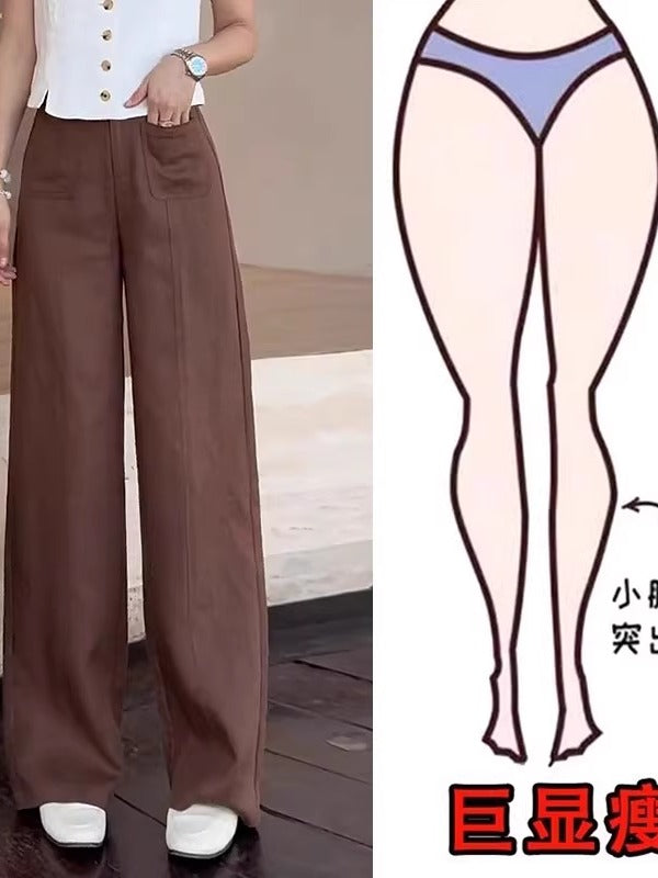 Qadınlar üçün Böyük Ölçülü Arıqladıcı Kətan Düz Ayaqlı Geniş Ayaqlı Şalvar, 2026 Yeni Yay Modeli, Boş Formalı, Dərindən Düzəldilmiş, Əyri Bədənli Qadınlar üçün Dar Gündəlik Şalvar