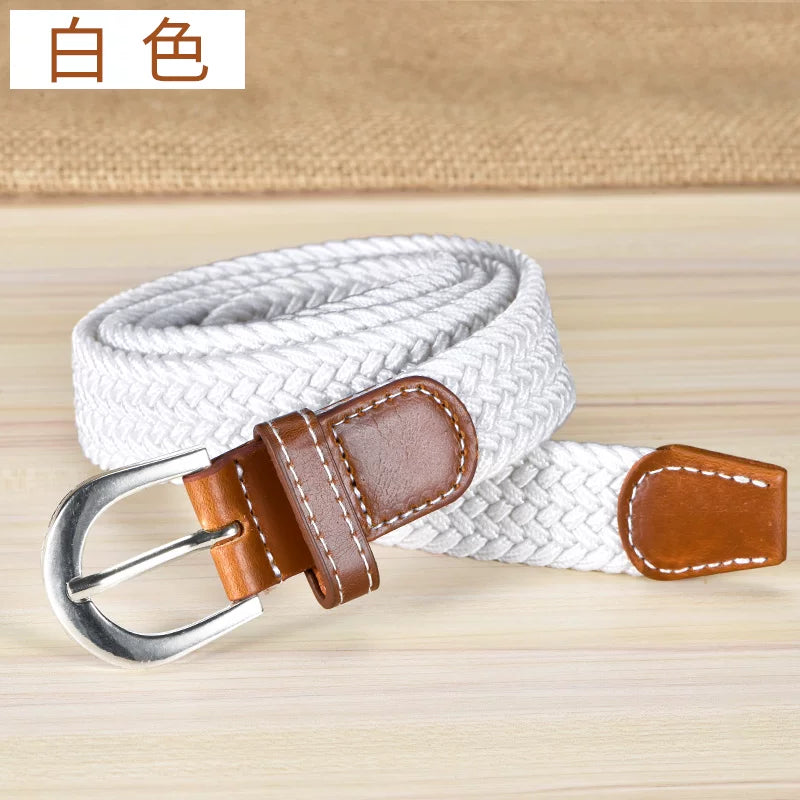 Kətan kəmər, qadın üçün deşiksiz toxunmuş elastik kəmər, Koreya üslubunda, dekorativ, uniseks nazik kəmər, tələbə gündəlik parça kəmər