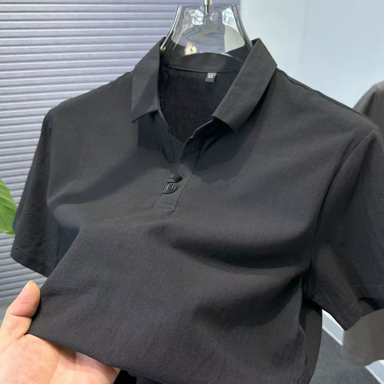 Pambıq və kətan retro imitasiya kətan düz rəngli polo köynək kişi qısaqol yay kişi boş yaxa köynək yarımqol zirvə moda paltar