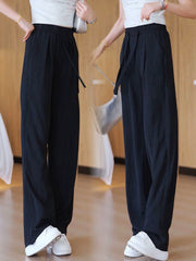 Tencel pambıq və kətandan yayda qadınlar üçün enli pambıq şalvar, kiçik insanlar üçün nazik, hündürbel və drape, ağ buz ipəkdən düz ayaqlı tənbəl təmizləyici şalvar.