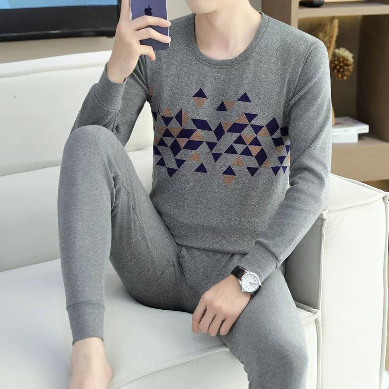 Kişilər üçün 100% Pambıqdan Payız və Qış üçün Termal Alt Geyim Dəsti, Sincan Təmiz Pambıqdan Əsaslı Köynək, Dəyirmi Yaxalıq, Jakarlı Termal Alt Geyim, Dəbli Kişi Geyimləri