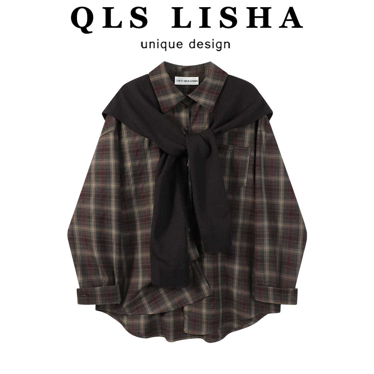 Chorlisa Retro Gündəlik Boş Damalı Polo Köynək 2026 Yaz və Payız Yeni Stil Şal Üst İki Parçalı Qadın Dəsti