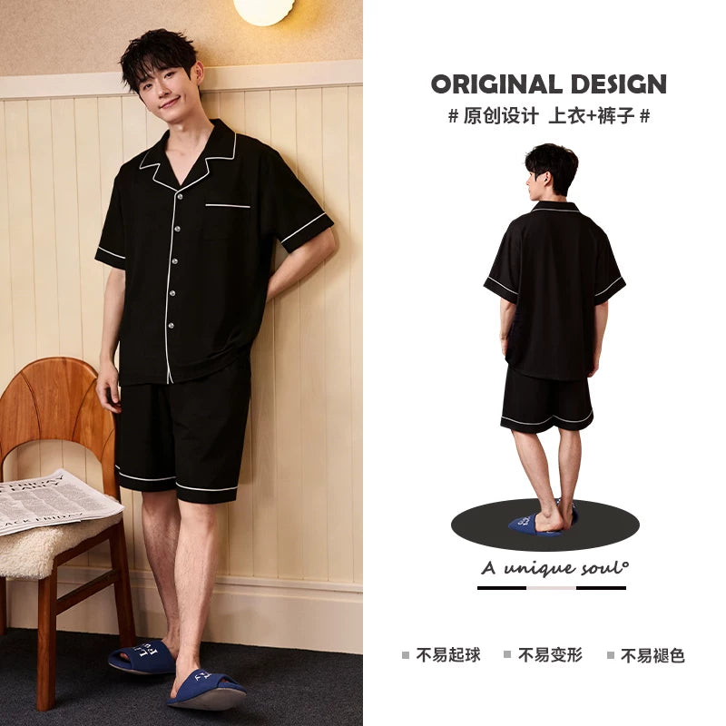 Gong Die [sərin tip] kişilər üçün buz və qar ipək pijama yay qısaqol kostyumunu çöldə geyinmək olar böyük ölçülü gənclər üçün ev paltarı