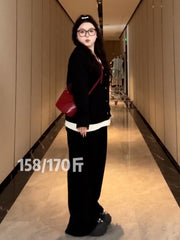 Plus size women's clothing, very cute early fall set, slimming faux two-piece shirt and elastic waist pants, two-piece set.