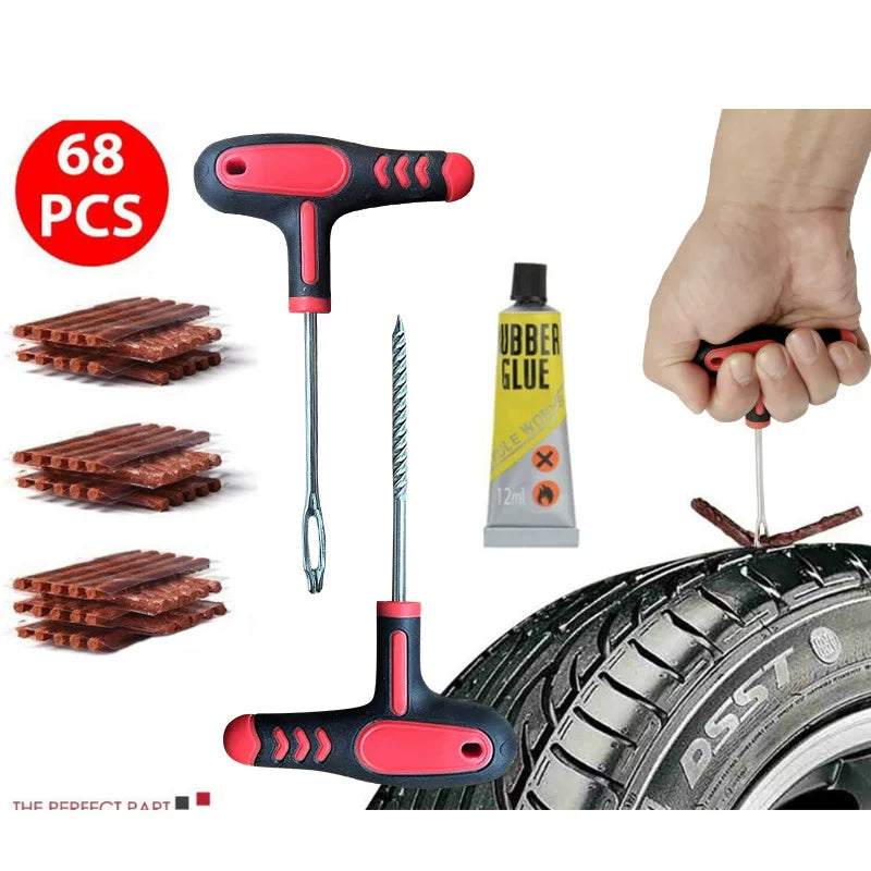 Car tire repair tool kit, motorcycle and electric vehicle tubeless tire repair tool kit, tire repair kit, emergency tire strips