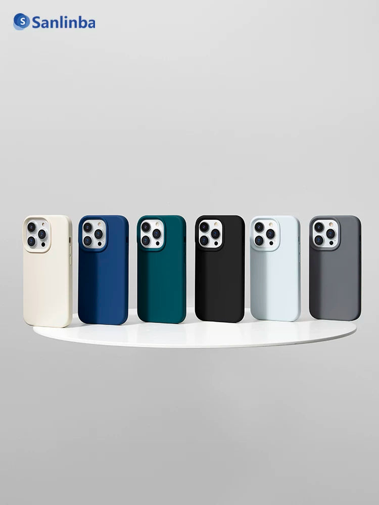 Sanlinba'nın yeni maye silikon maqnit telefon qutusu Apple iPhone17ProMax/16Pro/15/14/MagSafe mobil telefon qutusu, qabaqcıl sadə cütlük yıxılmağa qarşı qoruyucu qutu üçün uyğundur.