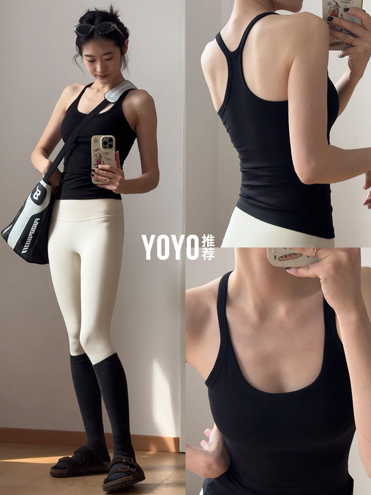 Yoyo tövsiyə edir yoqa geyimi idman jileti, sinə yastiqciqları ilə, qolsuz yoqa asmaları, I formalı fitnes zirvələri