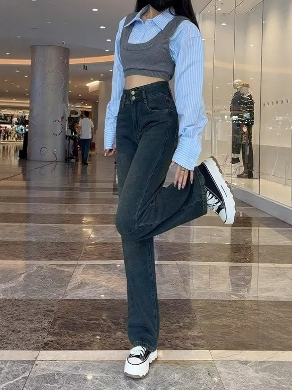 Qadın düz ayaqlı böyük ölçülü cins şalvar, 2026-cı ilin erkən yaz yeni dəbi, yüksək belli, dəbli, geniş və arıqladıcı enli şalvar.