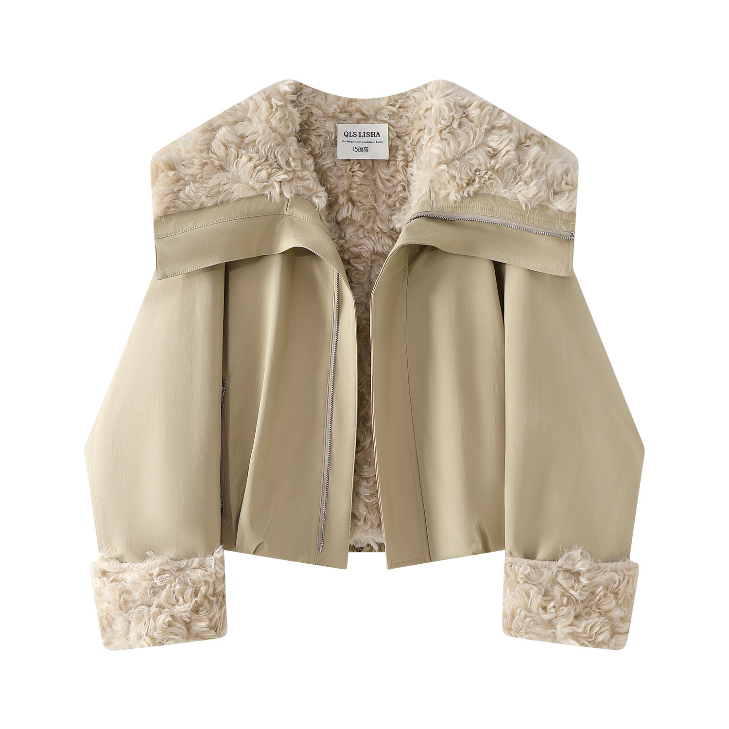 Qadınlar üçün Cholisa Xaki Gödəkçəsi, Payız/Qış, Yun astarlı, Qalın, Geriyə Çevrilə bilən, Koreya üslubunda, 2025-ci il üçün Super Populyar Quzu Yunlu Gödəkçə