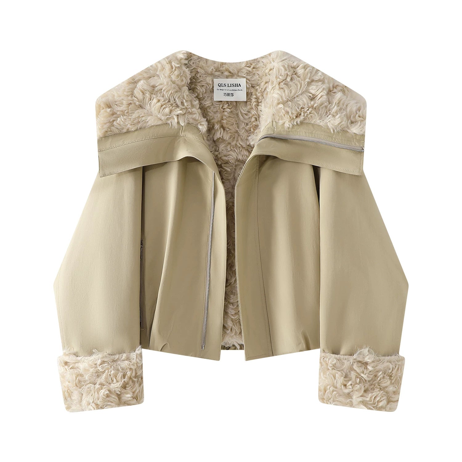 Cholisa Qadınlar üçün Geri Dönən Flis Qısa Gödəkçə, Payız/Qış 2026 Yeni Model, Bu İlin Populyar Quzu Yunlu Topu