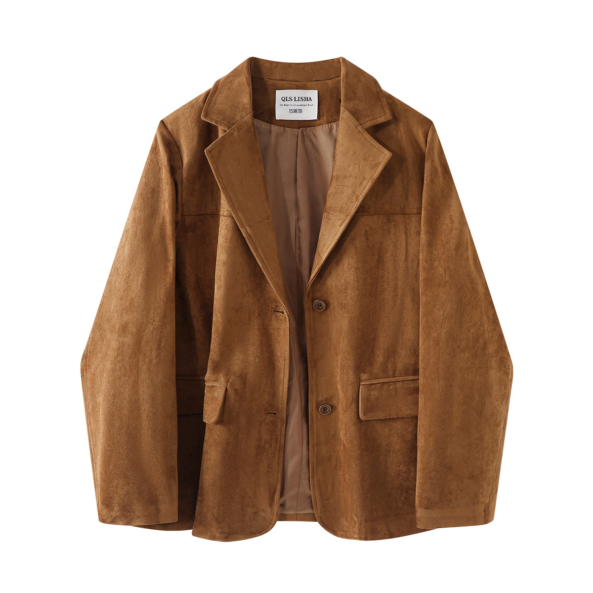 Chalisa Qadınlar üçün Yüksək Səviyyəli Retro Süet Gödəkçə, Payız, Orta Uzunluqlu Boş Gündəlik Kostyum Gödəkçə