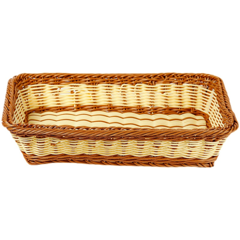 Düzbucaqlı imitasiya rattan meyvə səbəti, plastik toxunmuş çörək səbəti, supermarket ekran səbəti, məişət qəlyanaltı saxlama səbəti
