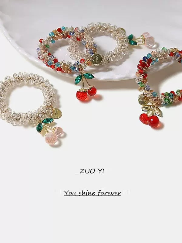Koreya rhinestone rəngli kristal bilərzik ikili məqsədli saç bağı saç ipi ən yaxşı saç ipi albalı rezin bant at quyruğu başlığı qadınlar üçün