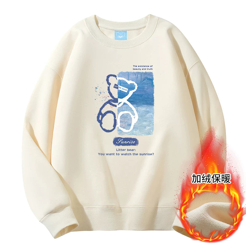 GLM Kişi və Qadınlar üçün Yun Astarlı Dəyirmi Yaxalı Sviter, Payız/Qış İstiliyi, Ağır Çəkili Stil, Amerika Boş Forması, Dəbli Brend Əsas Qat, Kişi Geyimləri