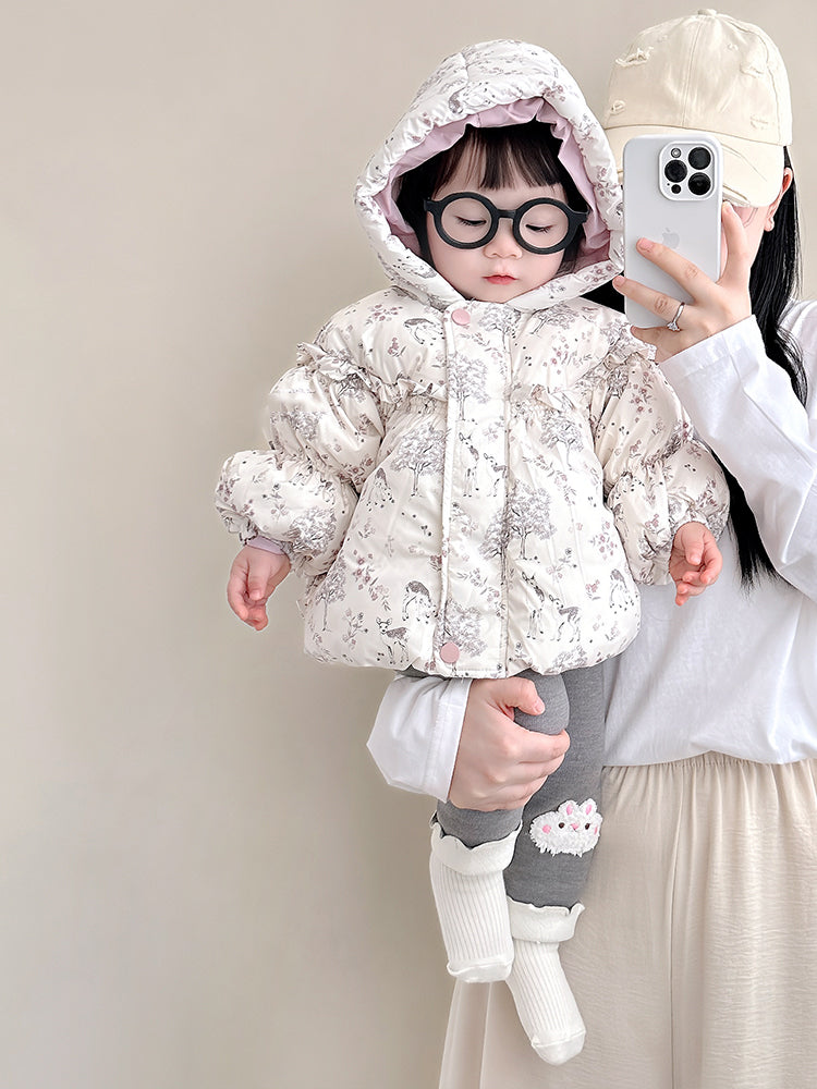 Fransız Uamtor qış qızlar üçün tüklü gödəkçə dəsti, ağ ördək tüklü gödəkçə, körpə geyimləri, isti və soyuğa davamlı açıq hava geyimi