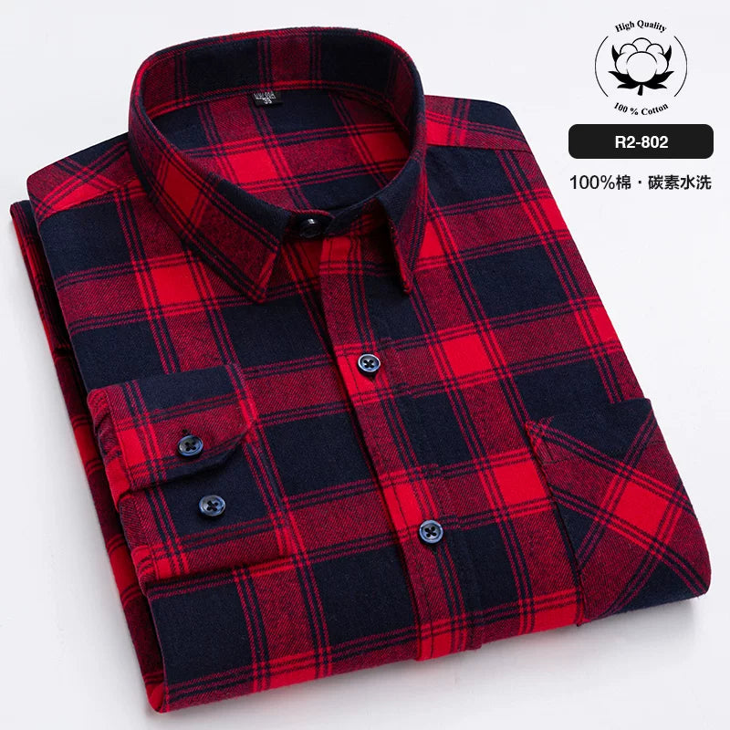 Paul 100% Pambıq Kişilər üçün Fırçalanmış Uzunqol Köynək, Gənc və Orta Yaşlı Kişilər üçün Gündəlik Pambıq Dama-dama Köynək, Böyük Ölçülü Kişi Geyimləri