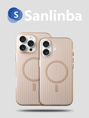Sanlinba büzməli zolaqlı maqnit telefon qutusu Apple iPhone17ProMax/16/15 dəriyə bənzər şəffaf şaxtalı sürüşməyə qarşı MagSafe qoruyucu qutusu yeni təkmilləşdirilmiş sadə sərt qabıq üçün uyğundur