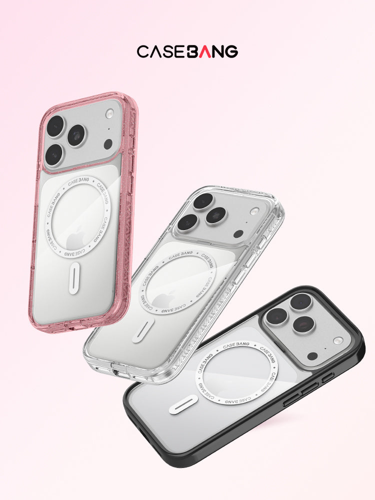 CASEBANG təəccüblü qabıq iPhone17ProMax/iPhone17Pro/16/15Pro Samsung S25Ultra şəffaf parıltılı düşmə əleyhinə maqnitli Apple mobil telefonunun qoruyucu qabığı