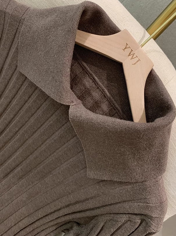 Yaz, Payız və Qış Uzunqollu Trikotaj Polo Köynək, Peter Pan Yaxalıqlı Sviter, Çoxfunksiyalı, İncə Formalı, Qəşəng Qara Top