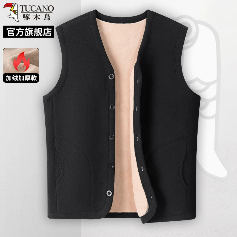 Woodpecker 2025 Qış Yeni Kişilər üçün Yun Astarlı Qalın Jilet, Orta Yaşlı və Yaşlı Atalar Üçün Üst Geyim, İsti Jilet C