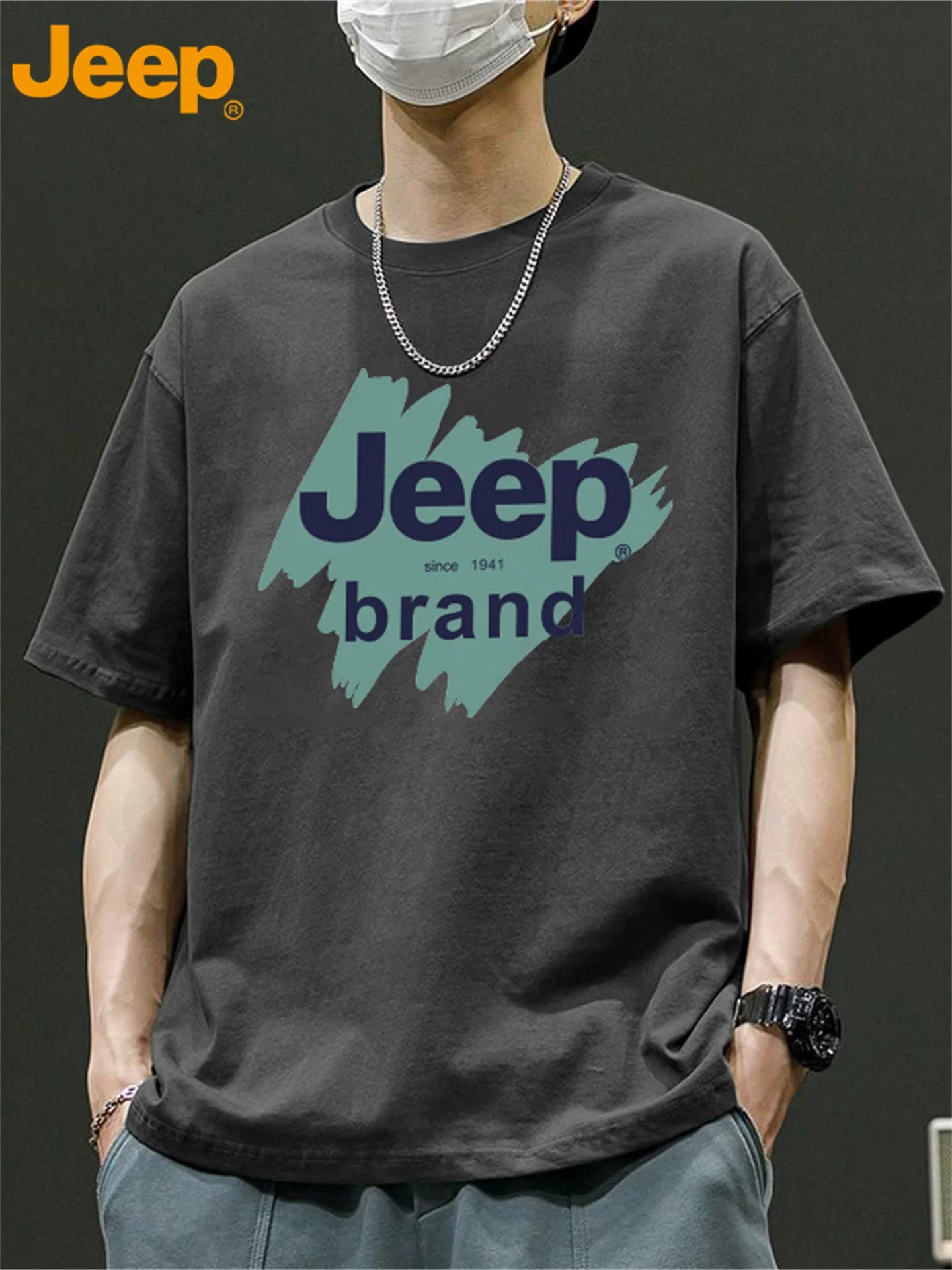 Jeep Jeep American təsadüfi qısaqol köynək kişi yay yeni trend gənclər üçün boş retro tam uyğun top