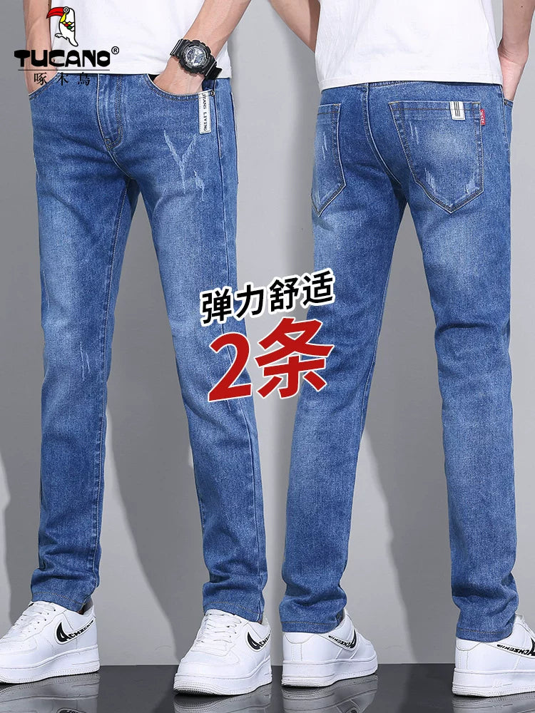 Woodpecker Jeans Kişi 2026 Yay İncə Slim Fit Streç Rahat Kiçik Ayaqlı Şalvar Çox Yönlü Gündəlik Şalvar Trendy
