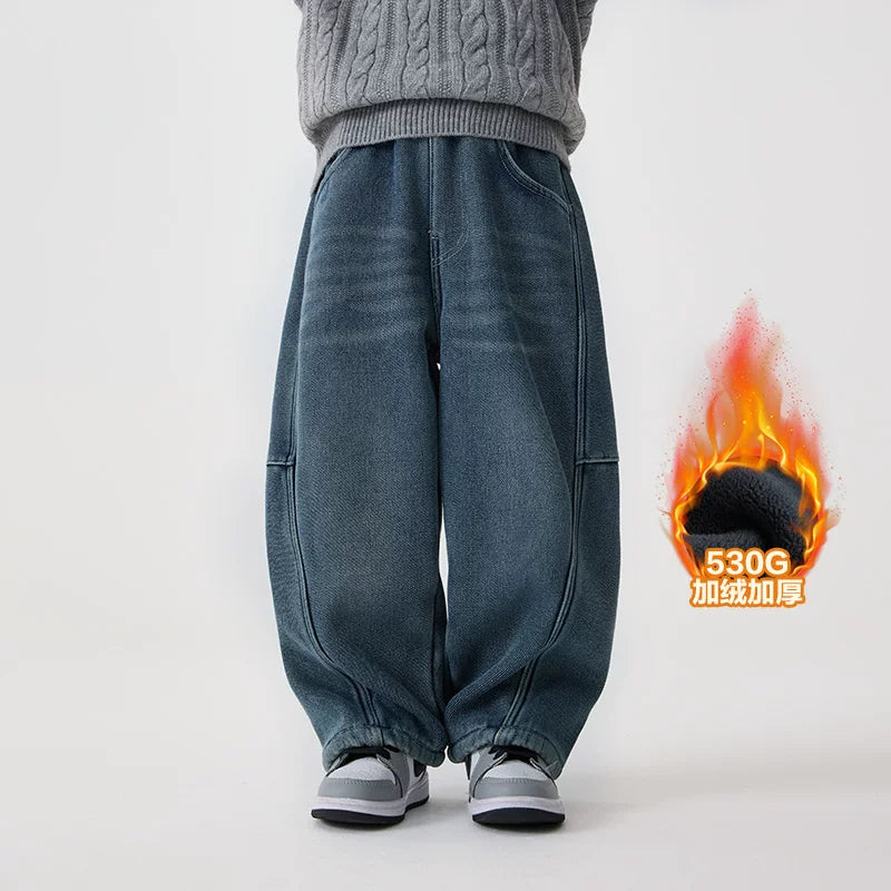 Hai Ma uşaq geyimləri oğlanlar üçün qırmızı sviter qış geyimi 2025 yeni stil üst daxili təbəqə Yeni il uşaq yun sviteri qalınlaşdırılmış