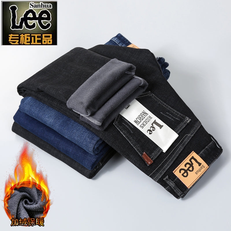 Payız/Qış üçün Kişilər üçün Qalın Yun Astarlı Cins Şalvar, İşgüzar Üslubda, Boş Formada, Düz Ayaqlı, Gündəlik, Uzun Şalvar, Elastik, Davamlı və Geyilməyə Davamlı