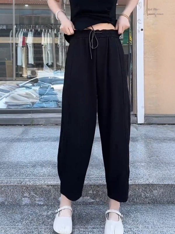 Qadınlar üçün böyük ölçülü dəbli düz ayaqlı gündəlik şalvarlar, bir az kök qızlar üçün yay bestselleri, arıqladıcı, geniş, pərdəli, qısa hərəm şalvarları