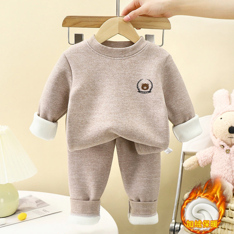 Körpələr, oğlanlar və qızlar üçün qış termal alt paltarları dəsti, yun astarlı və qalınlaşdırılmış, uşaq əsas təbəqəli pijama və istirahət geyimləri