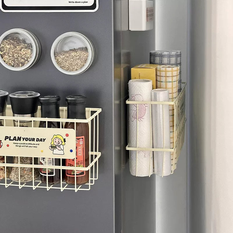 Soyuducu maqnit saxlama rafı yan saxlama artefaktı maqnit divara quraşdırılmış mətbəx saxlama rəfi Plastik sarğı saxlama rəfi