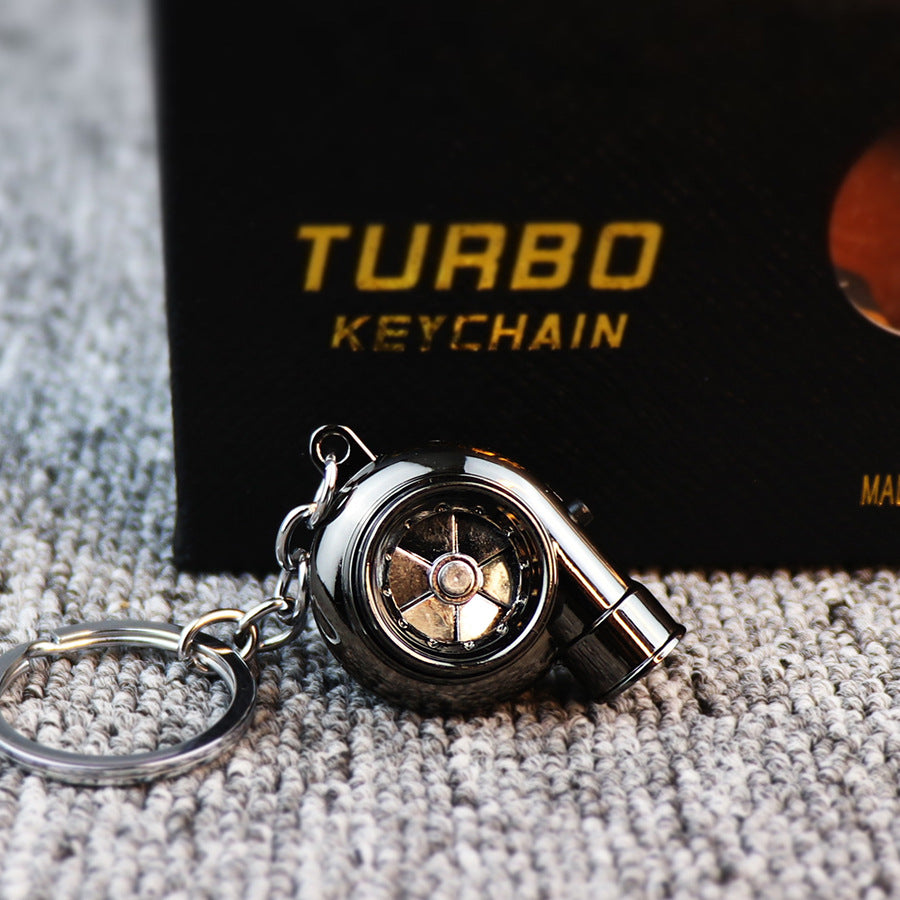 Audible TURBO car key ring, electric LED lights, turbine blade rotating key with pendant, creative decoration.