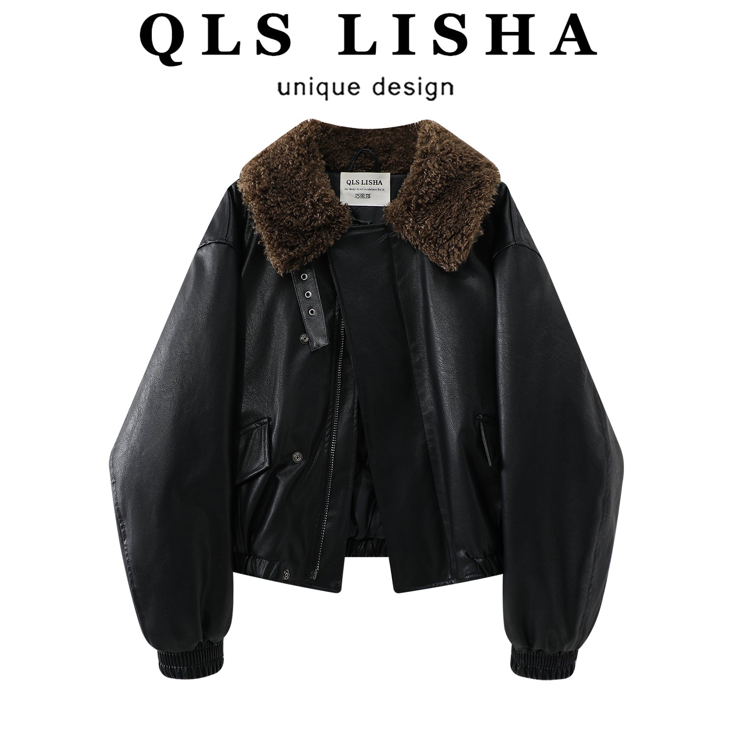 Cholisa 2025 Qadınlar üçün Unikal və Dəbli Pambıq Yastıqlı Gödəkçə, Payız və Qış Motosiklet Gödəkçəsi, Xəz Yaxalıq Dizaynlı PU Dəri Gödəkçə