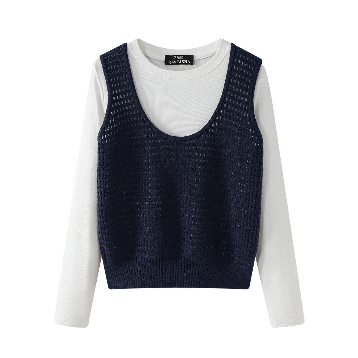 Cholisa'nın çox şirin erkən yaz iki hissəli trikotaj jilet jilet uzunqol köynək Koreya üslubunda geyim dəsti