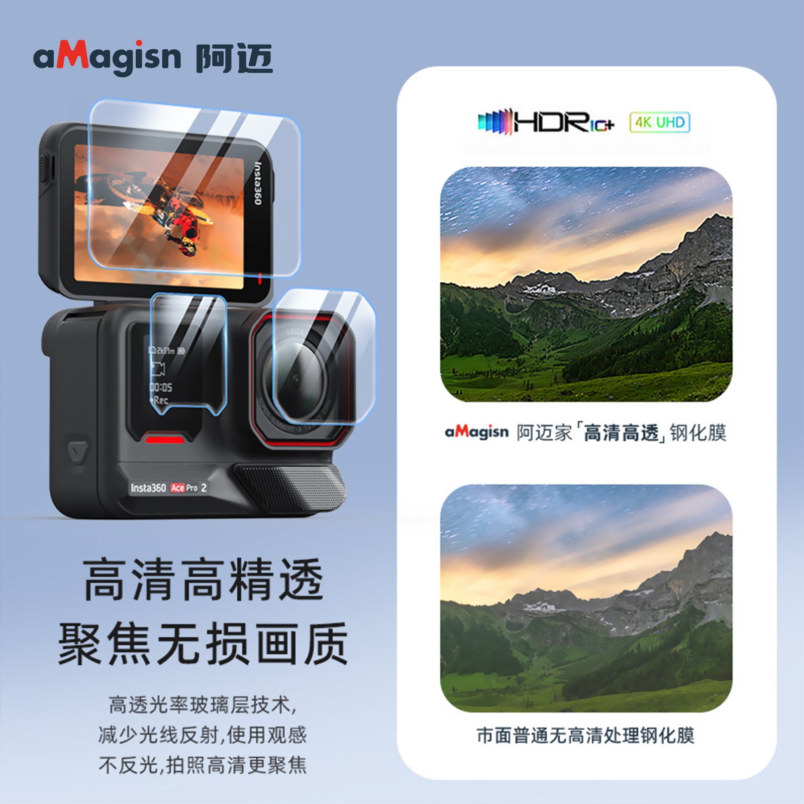 aMagisn uyğun kölgə daşı Insta360 AcePro2 HD temperli film lens ekran qoruyucu aksesuarları