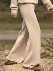 Payız və Qış üçün Qadın Yumşaq və Rahat Yun Şalvarları: Yüksək Belli, Geniş Ayaqlı, Kaşmir Trikotaj Düz Ayaqlı Şalvar, Qalın və Yun Astarlı Uzun Şalvar