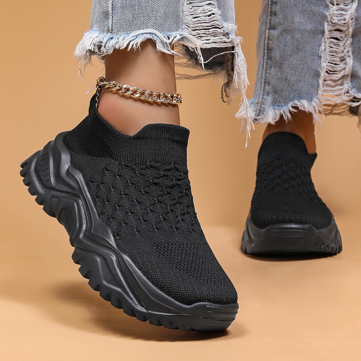 Böyük Ölçü İdman Qadın Ayaqqabıları Nəfəs ala bilən Fly-knit Corablar Şo