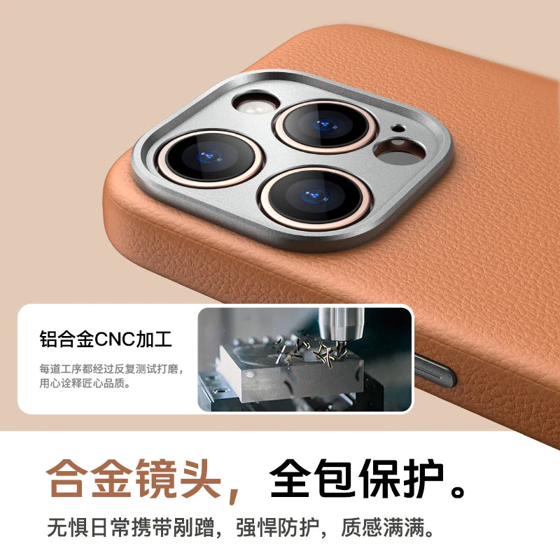 [Daxili süni intellektlə işləyən kamera çekim düyməsi] Apple iPhone 17 Pro Max dəri maqnit telefon korpusu, iPhone 16 Pro yüksək keyfiyyətli dəri qoruyucu korpus, düşməyə davamlı orijinal dəri, 16p simsiz şarj ilə uyğun gəlir.