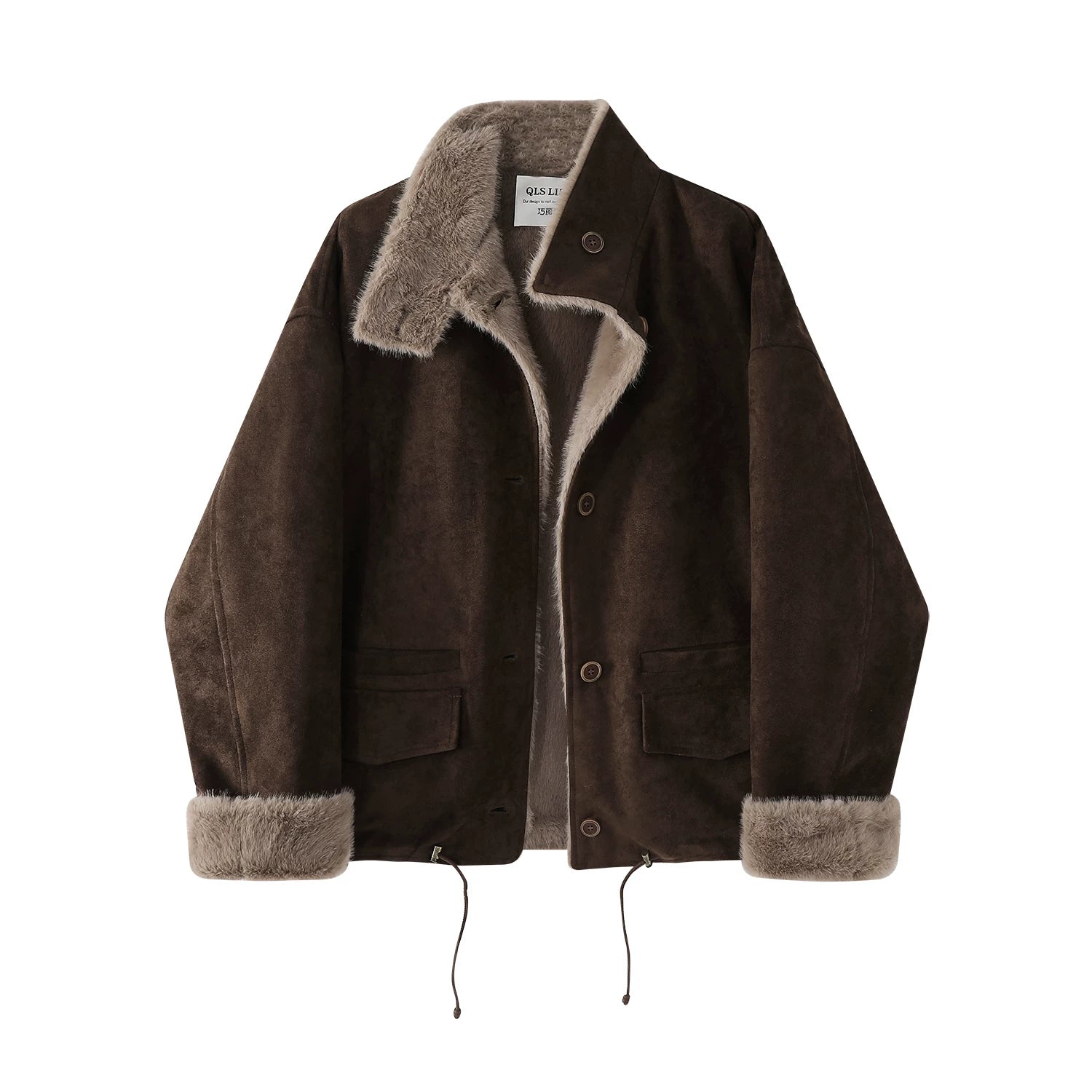 Cholisa-nın qadınlar üçün super şirin, qalın, yun astarlı, geri çevrilə bilən xəz paltosu, 2025-ci ilin qış mövsümü üçün yeni model.