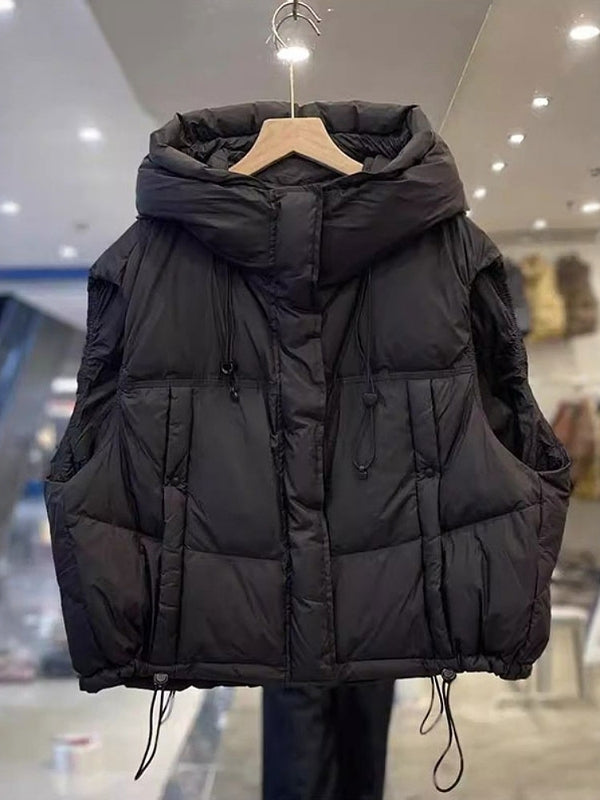 Qadınlar üçün böyük ölçülü, yüksək keyfiyyətli qara pambıq jilet, 2026-cı ilin payız/qış yeni moda, arıqlama üçün, geniş, isti jilet/üst geyimi.