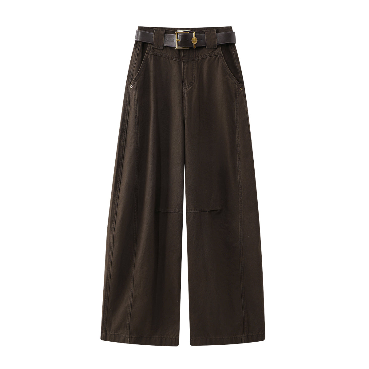 Chorissa Retro Amerika Qəhvəyi Yük Şalvarı Qadınlar üçün Yaz və Payız Yüksək Belli Düz Geniş Ayaqlı Əyri Cins Şalvar