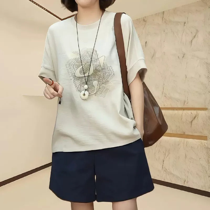 Böyük ölçülü, dəbli, çoxfunksiyalı, unikal dizayn, qadınlar üçün qısaqol köynək, 2026-cı ilin yay yeni modeli, böyük ölçülü qadınlar üçün arıqladıcı və boş köynək.