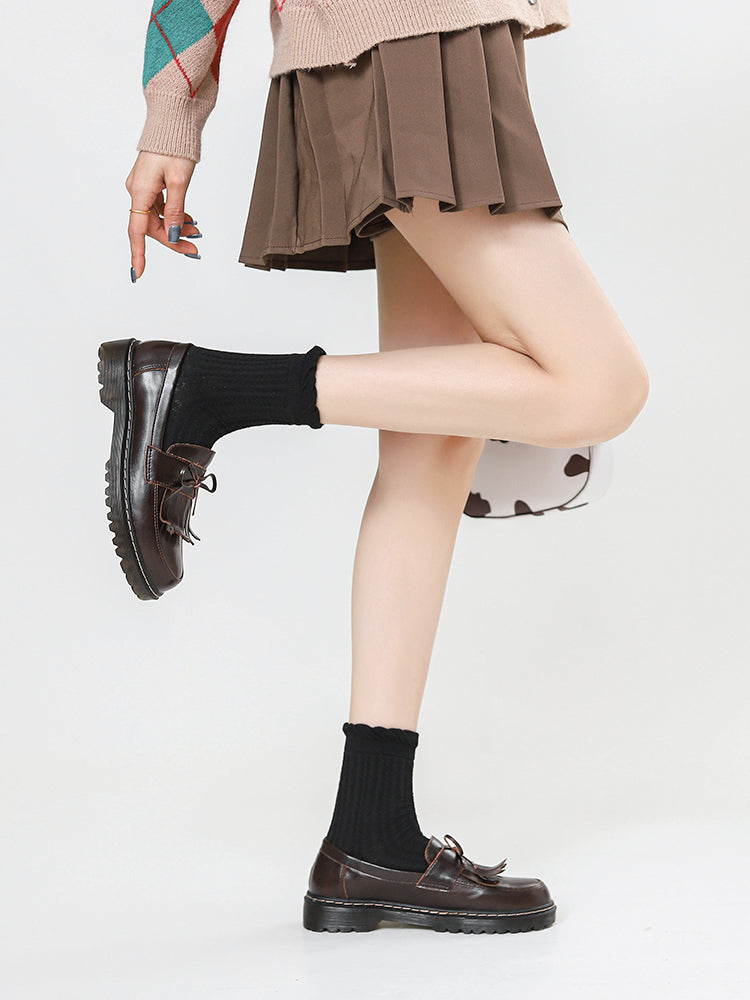 Retro püsküllü loferlər, qadın orijinal dəridən qalın dabanlı bantlı ayaqqabılar, 2022 yeni stil Britaniya stilində dəri ayaqqabılar, JK formalı ayaqqabılar