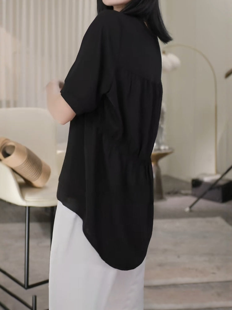 Böyük ölçülü, dəbli, çoxfunksiyalı, geniş qısaqollu qadınlar üçün futbolka, yeni 2026-cı ilin yayı modası, böyük ölçülü qadınlar üçün arıqladıcı, gözəl və gənclik üçün köynək.