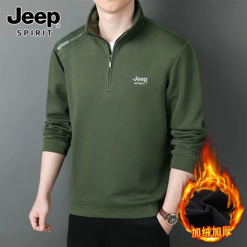 JEEP 2025 Payız Kişi Sviteri, Boş Forma, Dayaqlı Yaxalıq, Uzun Qol, Əsas Qat, Yarım Fermuarlı Top