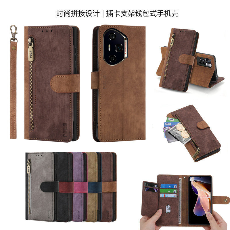 Compatible with the Honor 400 Pro phone case with exterior version, cover, card slot, leather case, shockproof protective case, wristband, wallet, high-end color block Hong Kong version phone case.