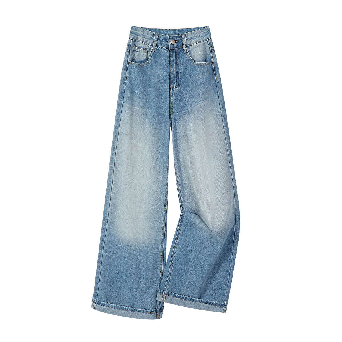 Chalisa yüksək belli arıqlama üçün düz, geniş ayaqlı, açıq rəngli cins şalvar, yeni yaz stili, qadınlar üçün dəbli və dəbli boş şalvar.