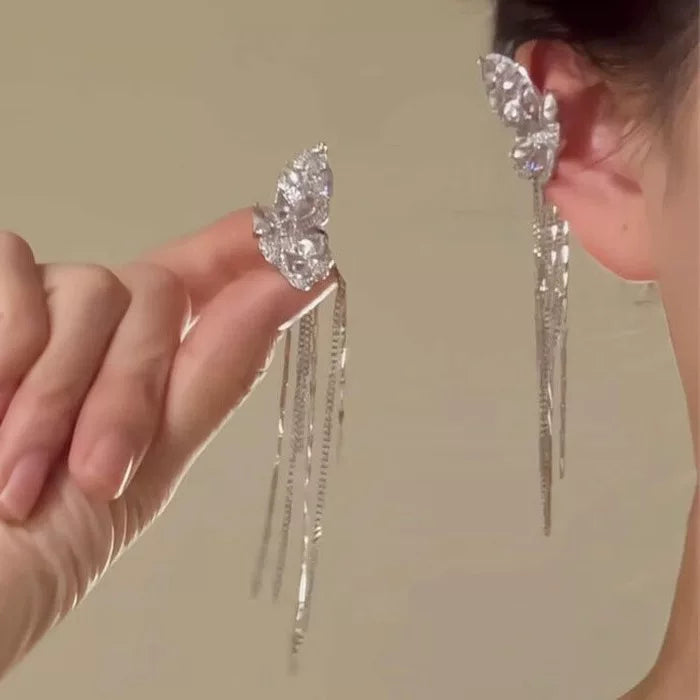 FIXOOFIX Kəpənək Püsküllü Qulaq Qarmağı Qulaq Qısqacları Deşikli Qulaqsız Qadınlar üçün - Niş Zərif Qısqaclı Qadınlar üçün Sırğalar - Əlverişli Lüks