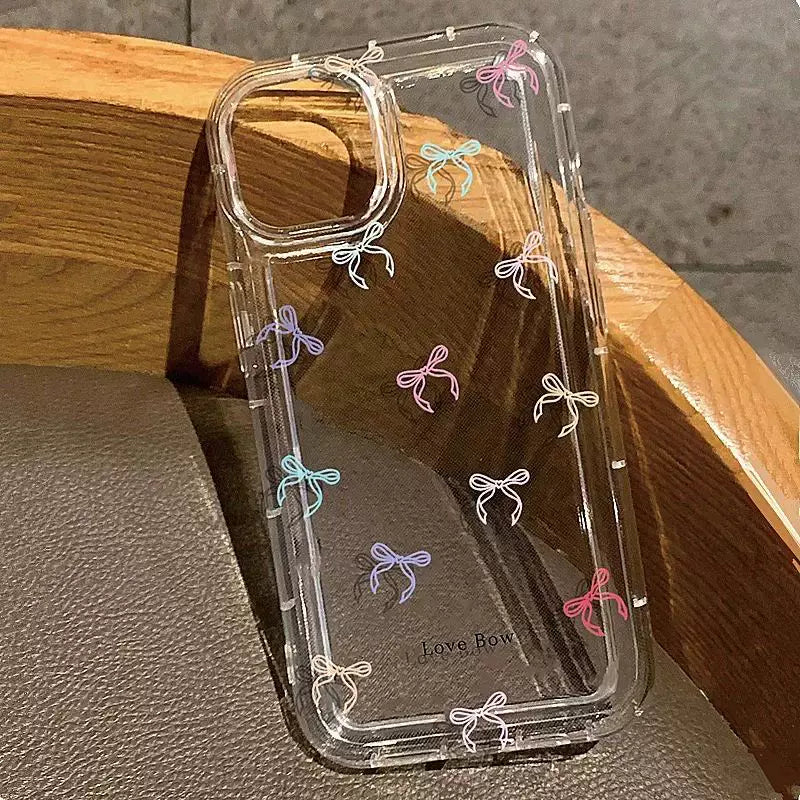 Korean Cute Pink Bowknot Transparent Phone Case for iPhone 15
